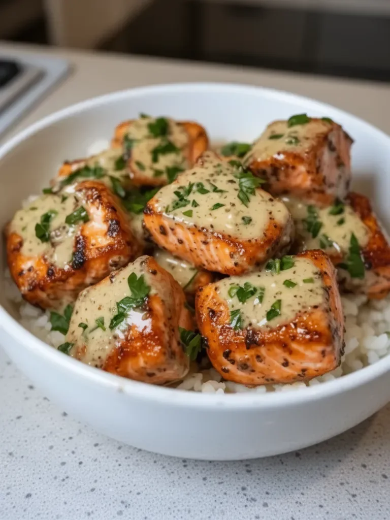 Creamy Garlic Butter Salmon Bites