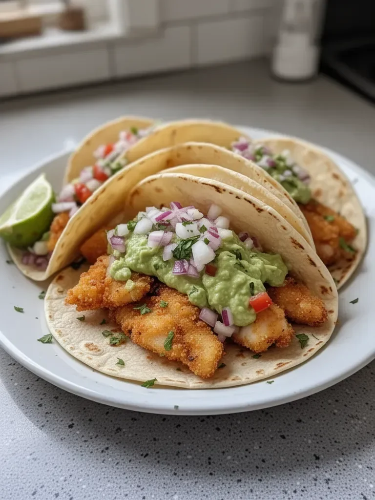 Crispy Baja Fish Tacos with Avocado Cream