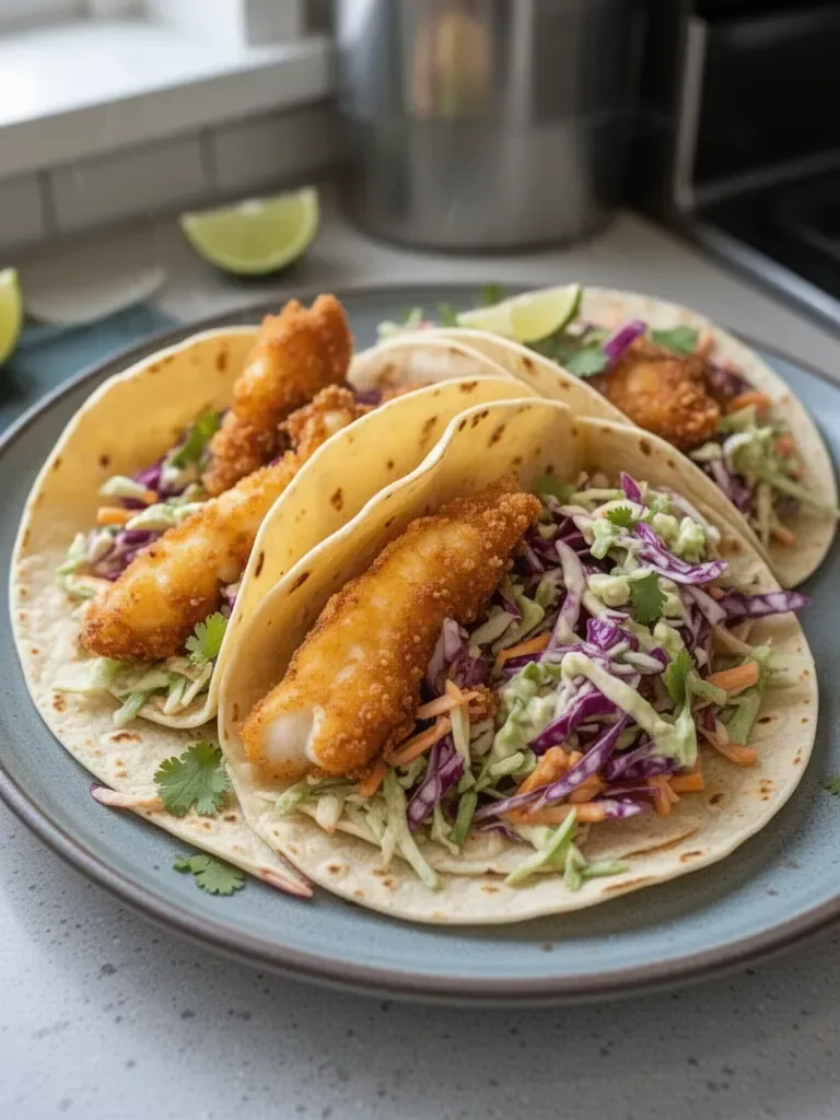 Crispy Fish Tacos with Cilantro Lime Slaw