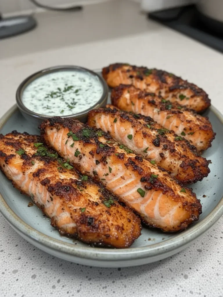 Crispy Salmon Strips with Herb Tartar Dip