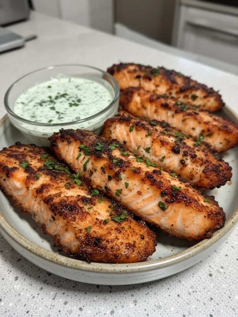 Crispy Salmon Strips with Herb Tartar Dip