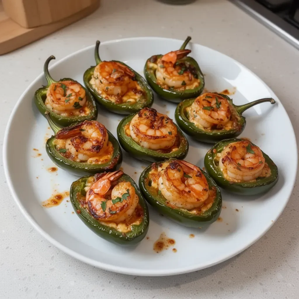 Fiery Cajun Shrimp Stuffed Jalapeños topped with cheese and spices