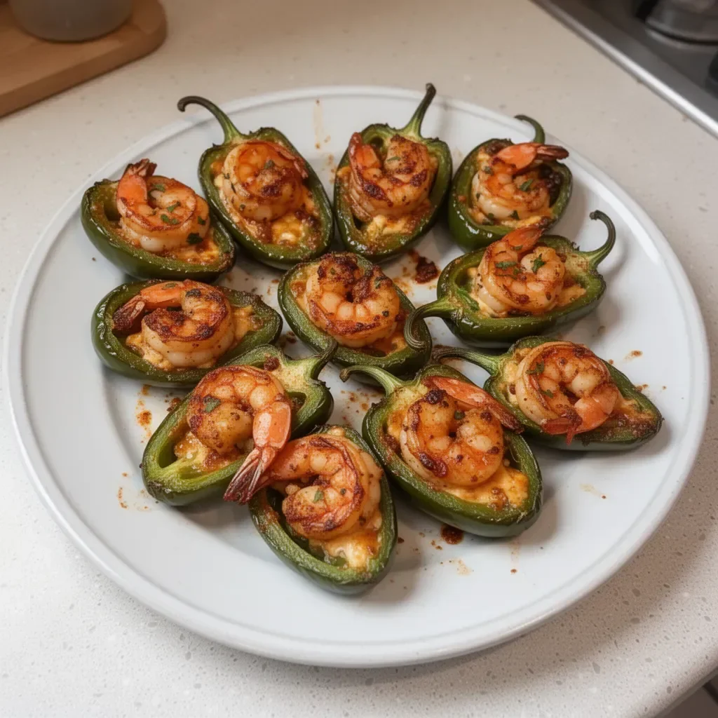 Fiery Cajun shrimp stuffed in jalapeños for a spicy appetizer