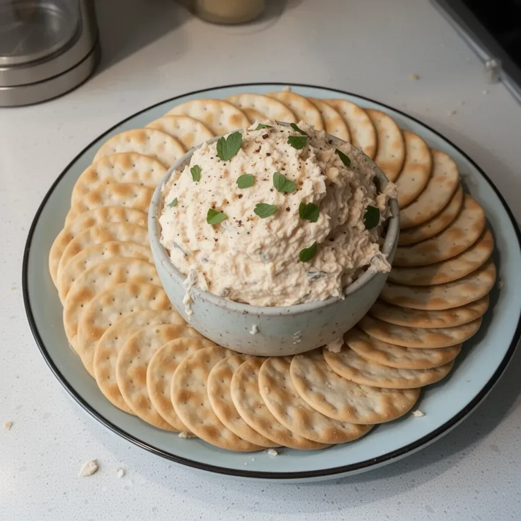 Florida-style smoked fish dip served with crackers and garnished with herbs