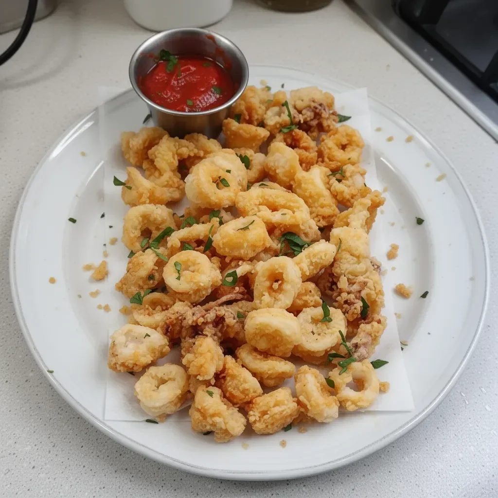 Deliciously crispy fried calamari served with dipping sauce