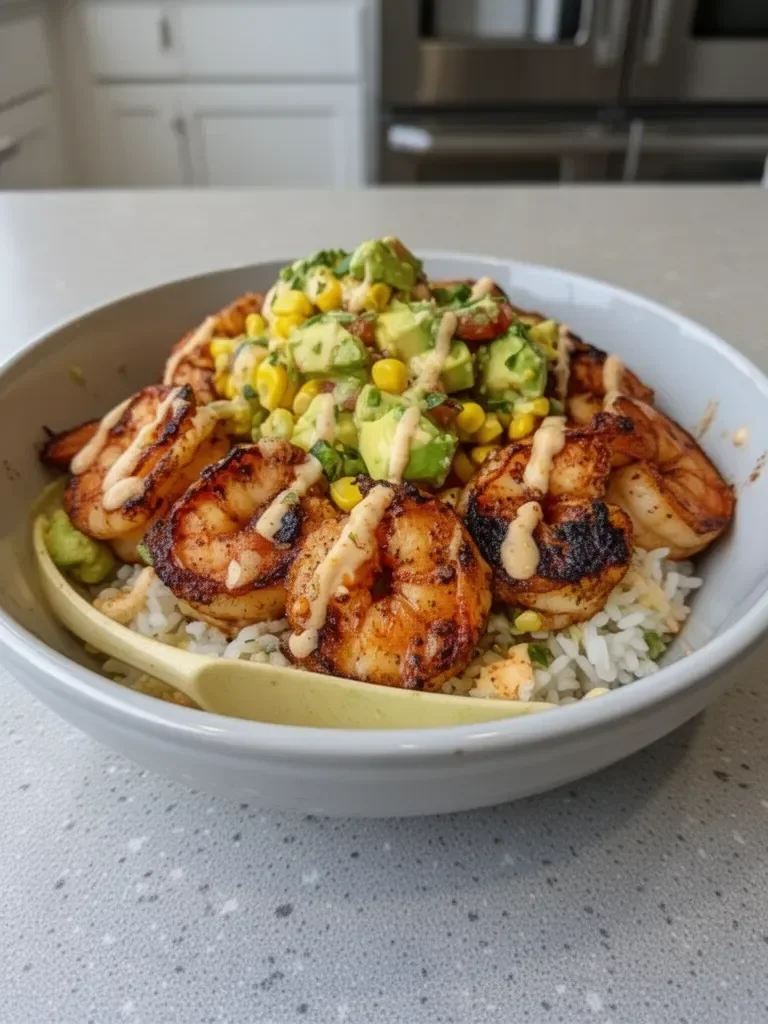 Grilled Shrimp Bowl with Avocado Corn Salsa