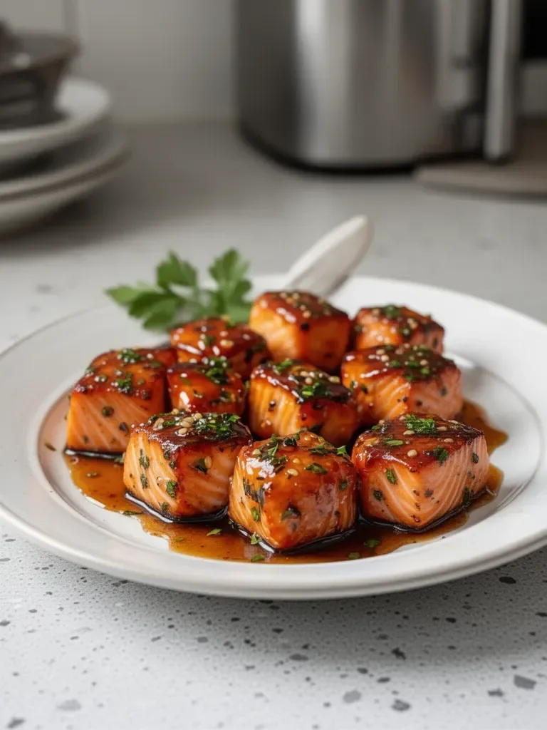 Honey Butter Garlic Glazed Salmon Bites