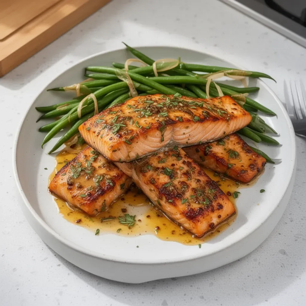 Delicious Honey Butter Salmon fillet drizzled with sweet honey butter sauce