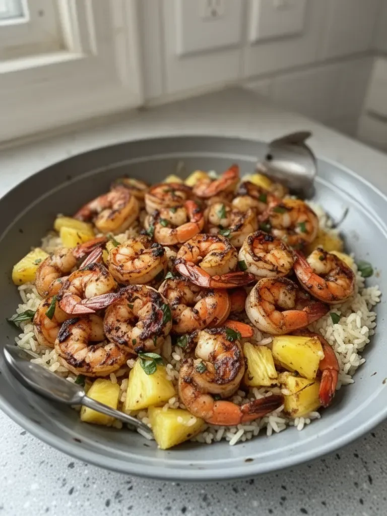 Jerk Shrimp & Pineapple Basil Rice