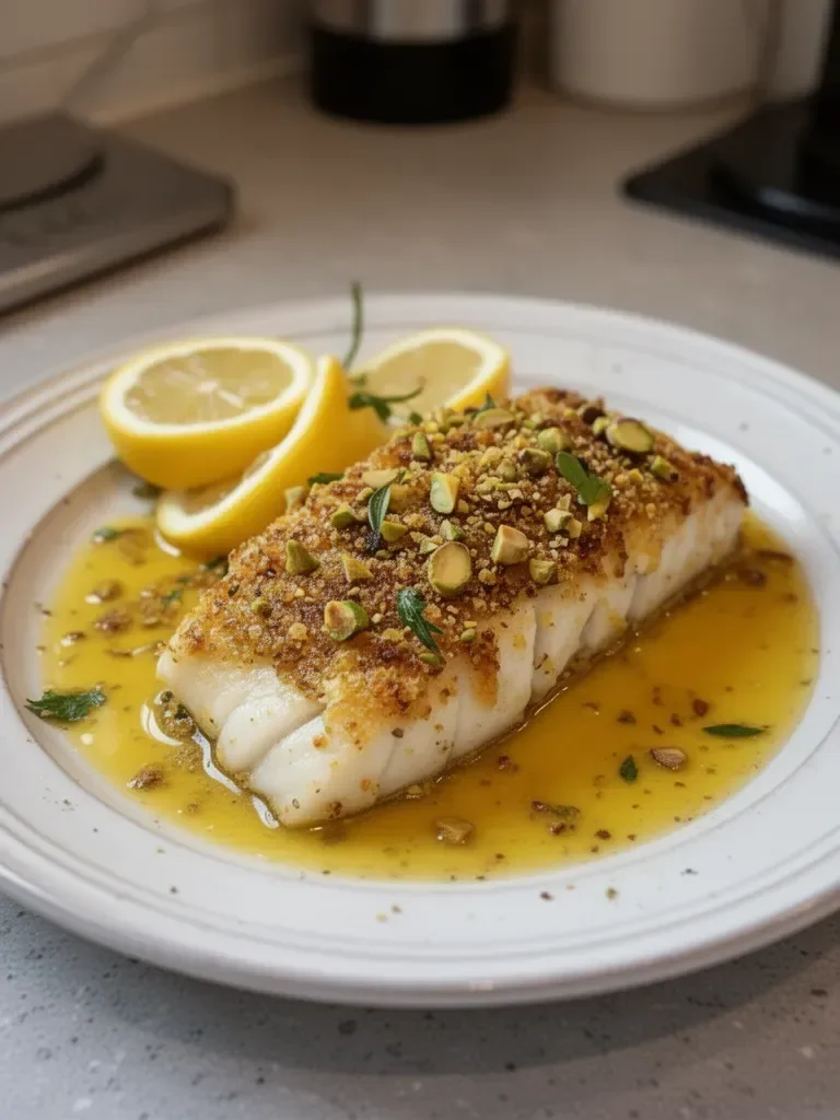 Pistachio-Crusted Cod with Lemon Butter Sauce