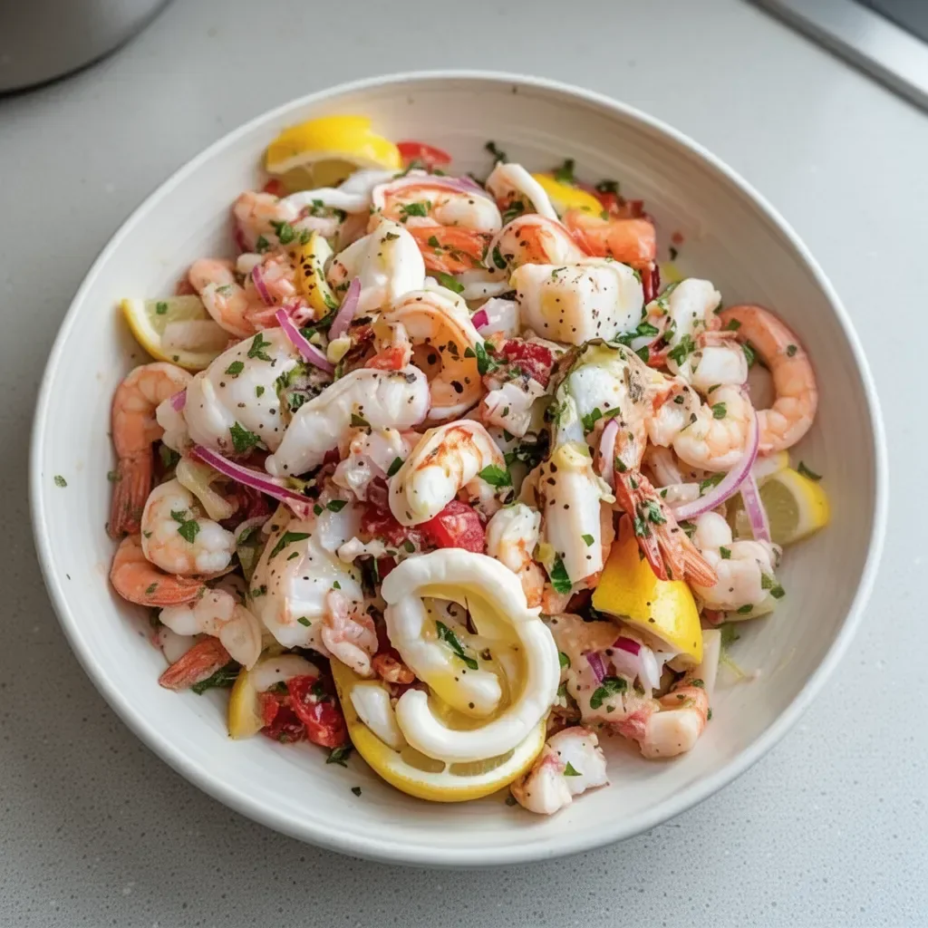 Delicious seafood salad with fresh ingredients and vibrant colors
