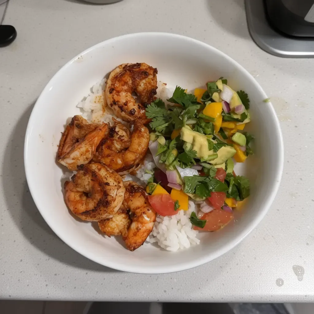 Delicious shrimp mango salsa served in a colorful bowl