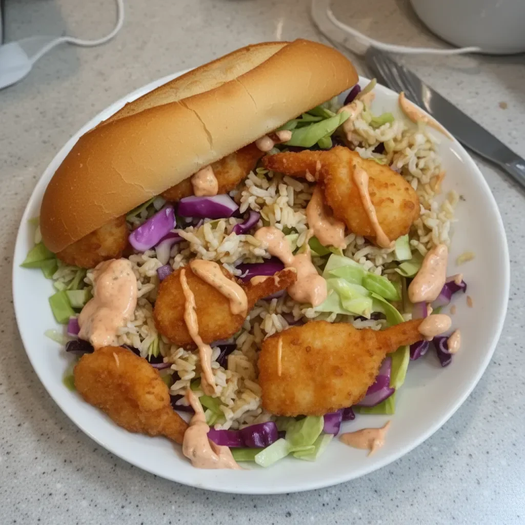 Delicious shrimp po boy sandwich with crispy shrimp and fresh toppings