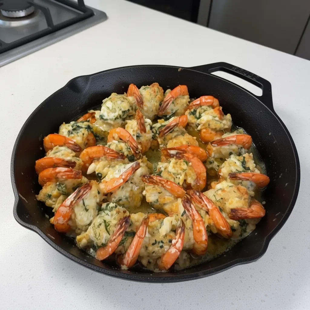 Delicious stuffed shrimp recipe with savory filling and a golden brown crust