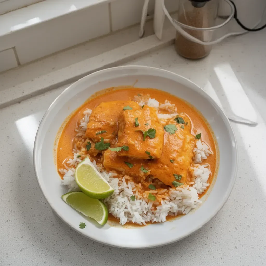 Delicious Thai Tilapia Curry served in a bowl with fresh herbs