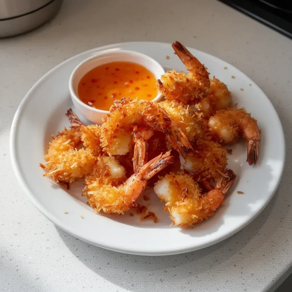 Crispy panko coconut shrimp served with homemade sweet chili dipping sauce