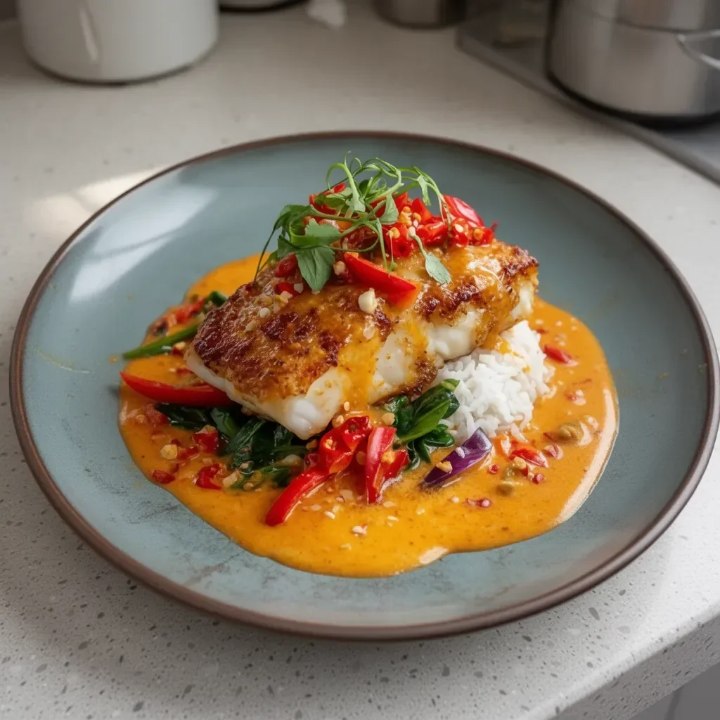 Delicious Tropical Grouper cooked with spicy coconut sauce