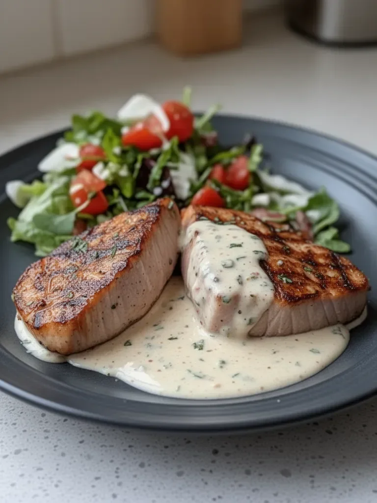 Tuna Steaks with Creamy Garlic Sauce & Salad: An Incredible 5-Star Experience