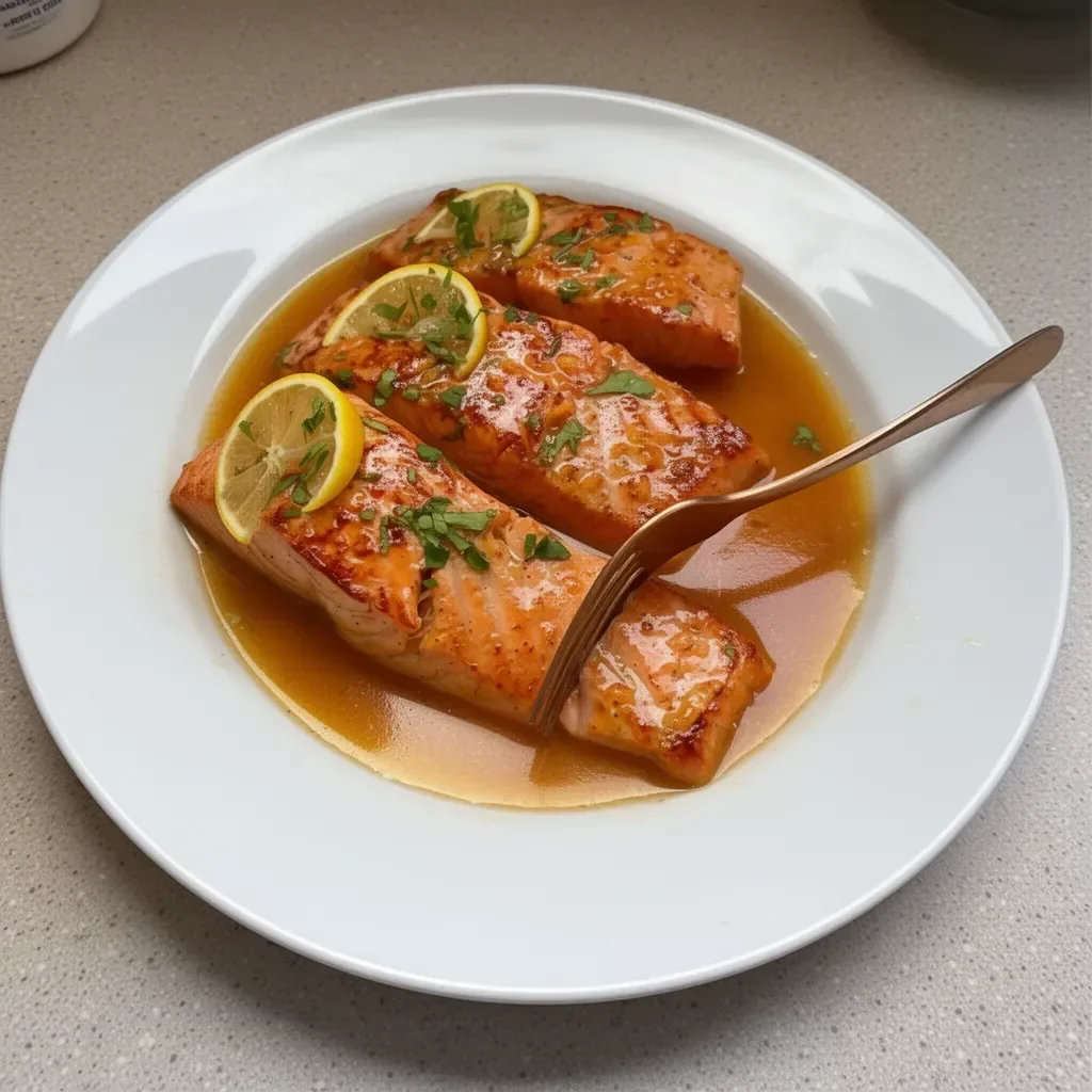 Pan seared salmon with citrus butter glaze served on a plate