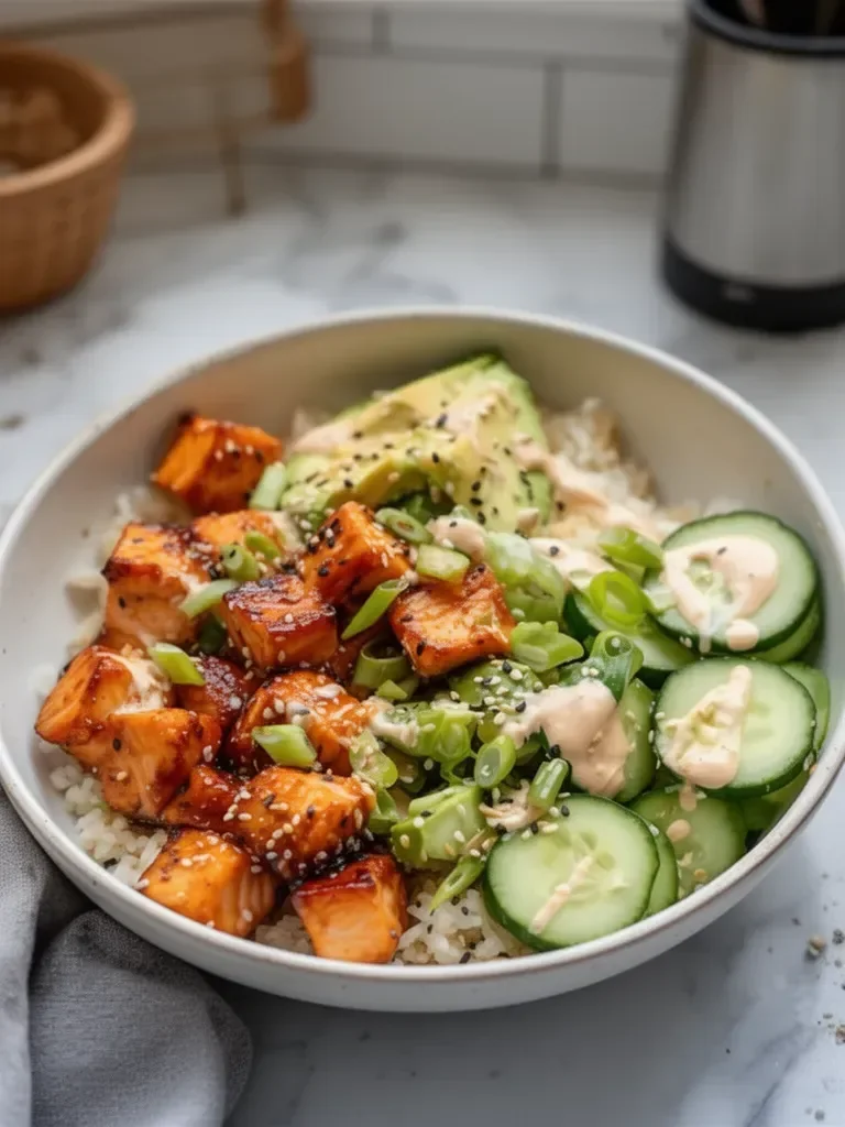 Air Fryer Sticky Salmon Bowls