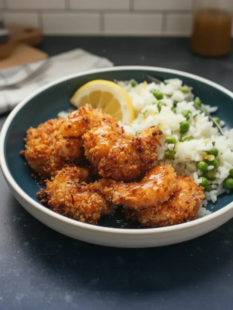 Baked Coconut Shrimp with Springy Rice and Honey Butter Sauce