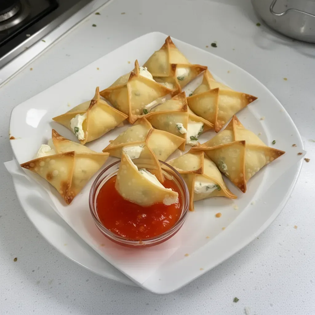 Baked cream cheese wontons with golden crispy edges and a creamy filling