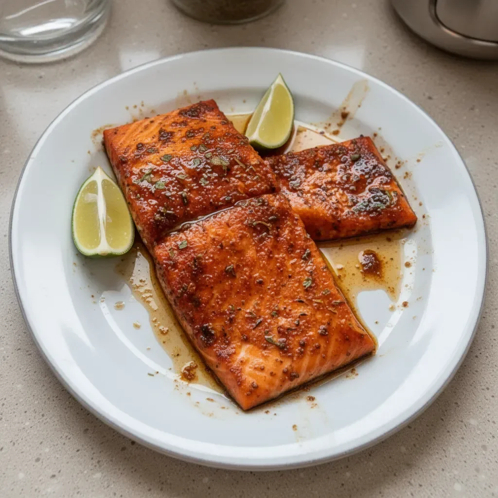 Delicious Cajun Brown Sugar Salmon garnished with fresh herbs