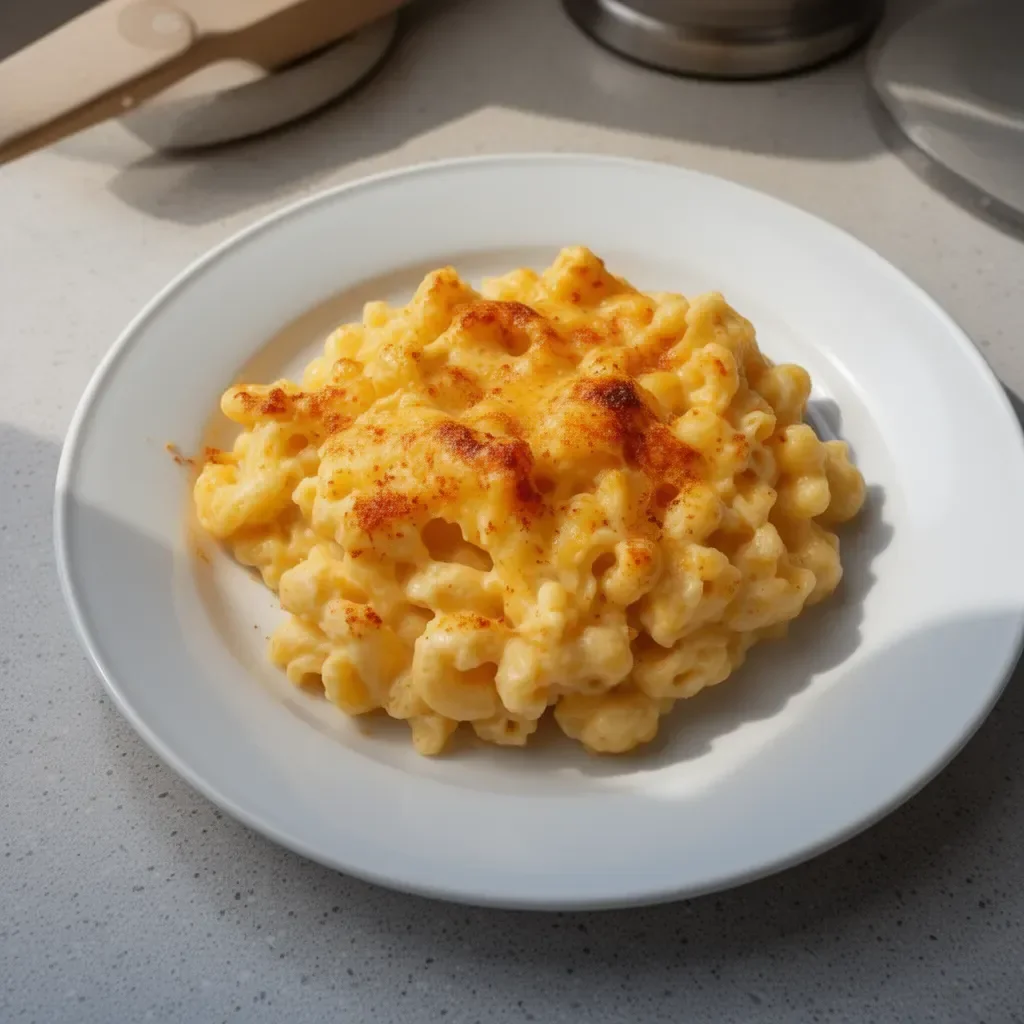 Creamy Chick Fil A style mac and cheese in a dish, featuring cheesy goodness.