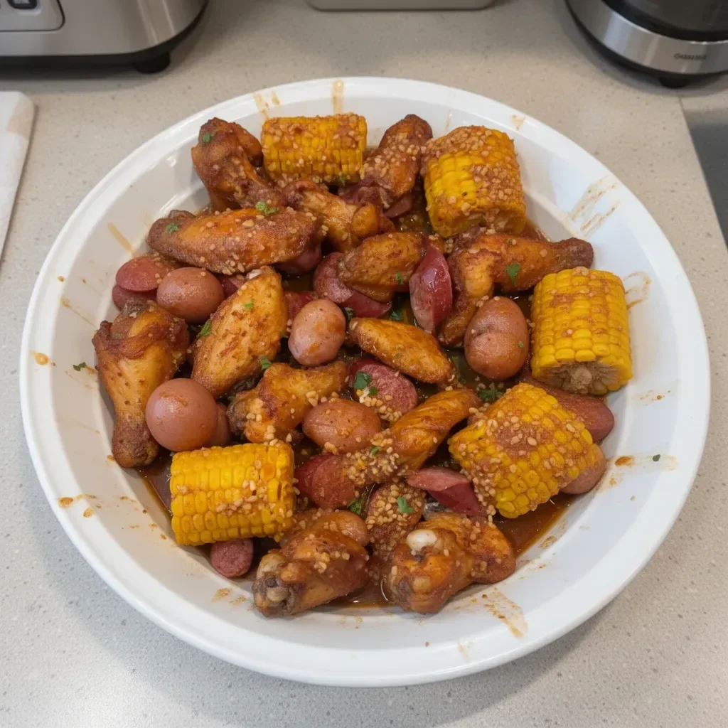 Delicious Chicken Wing Boil dish ready to serve