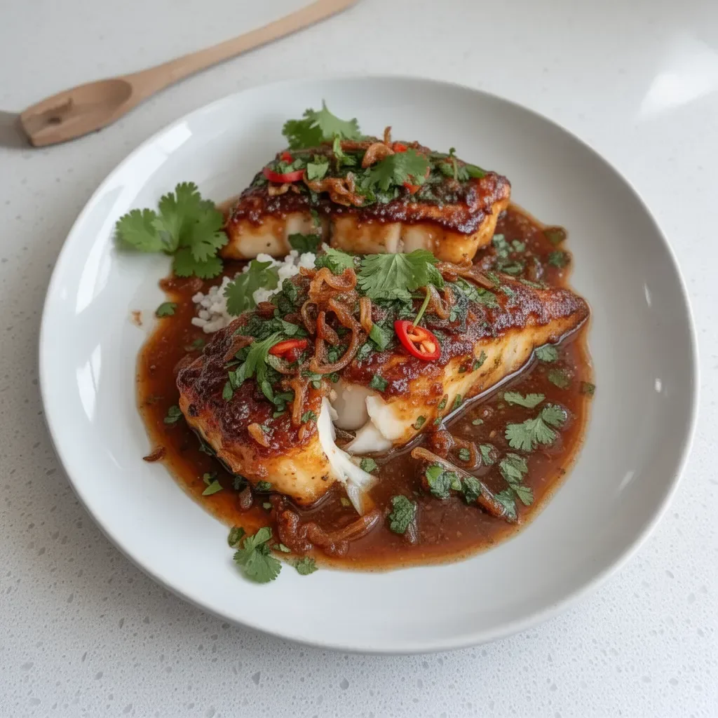 Plate of Chilli Lime Fish with Fresh Cilantro Garnish