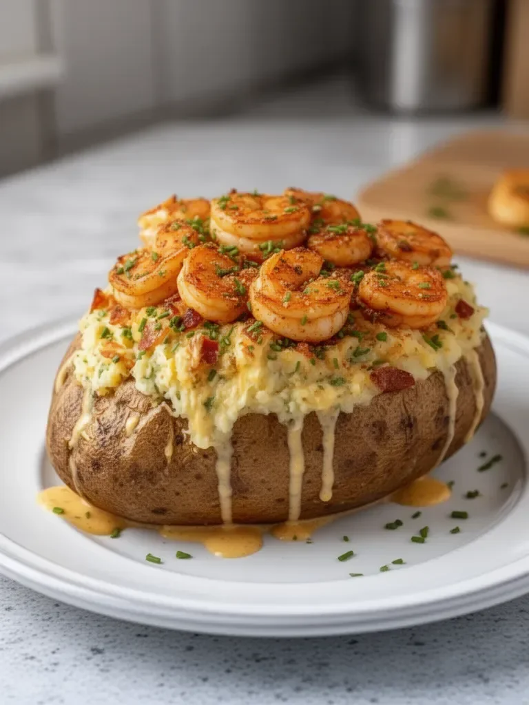 Creamy Cajun Shrimp Loaded Baked Potato