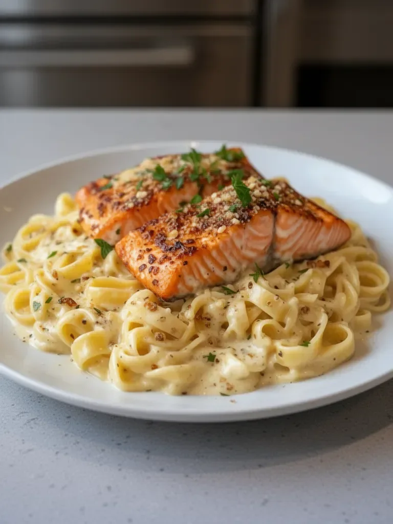 Creamy Garlic Butter Salmon Fettuccine That Delights Every Bite