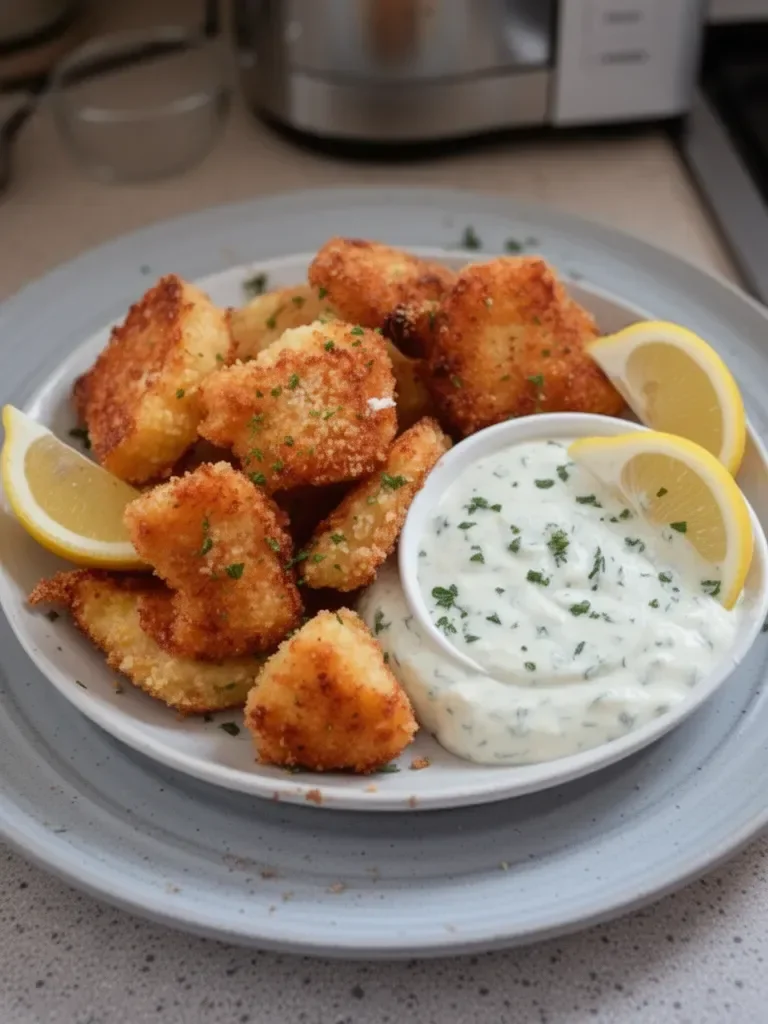 Crispy Oven-Fried Fish Bites with Homemade Tartar Sauce