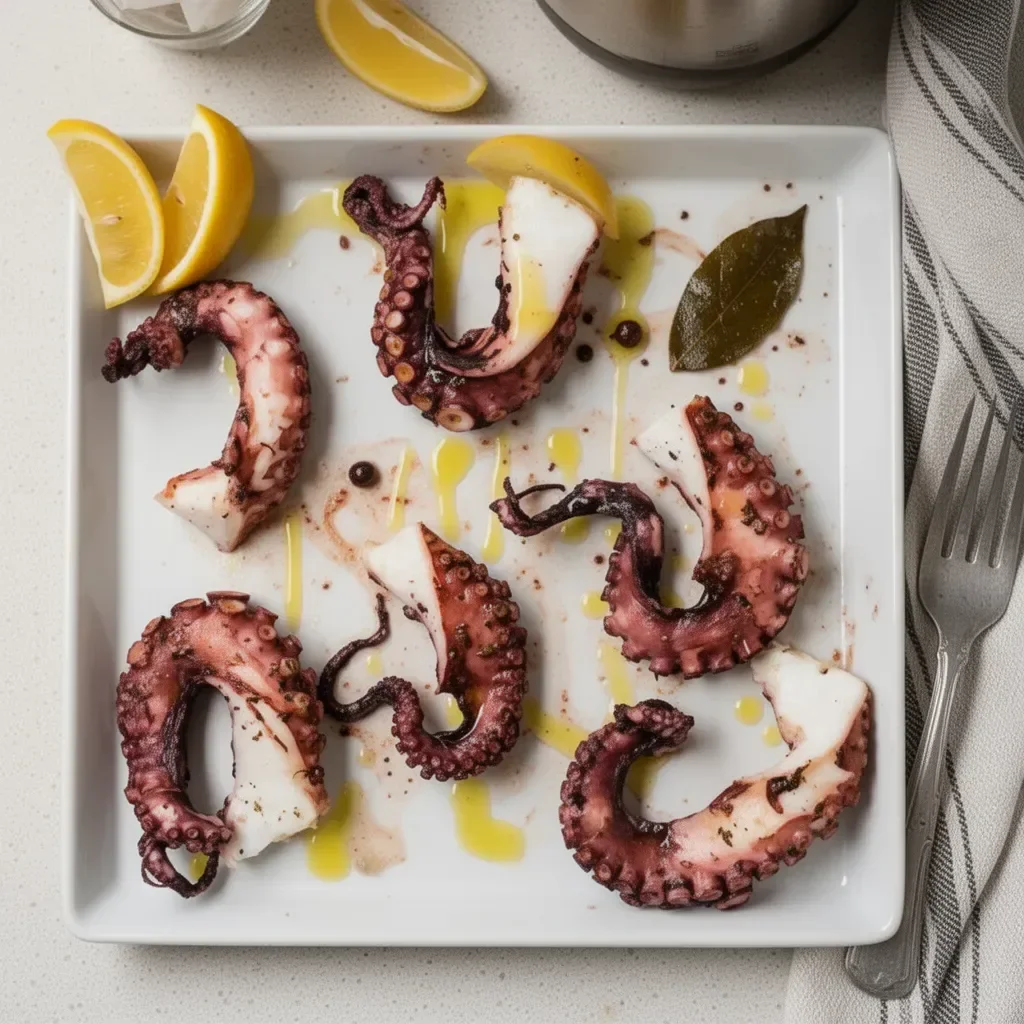 Delicious baked Mediterranean octopus served with fresh herbs and spices
