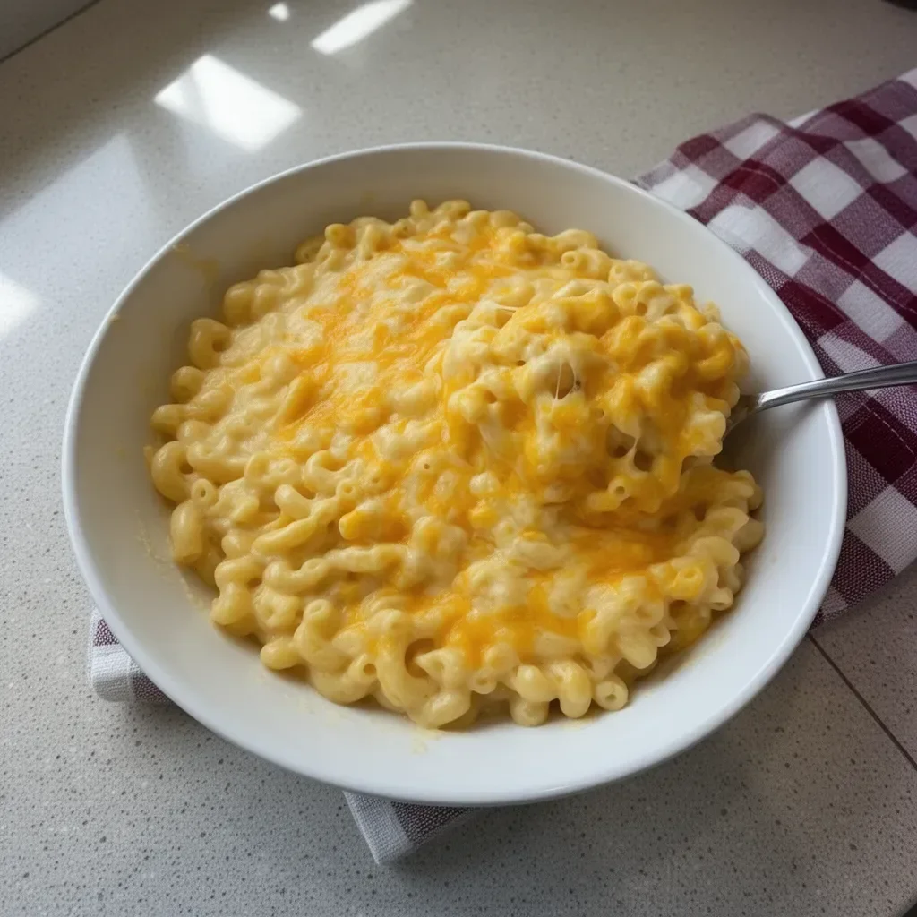 Dish of creamy baked mac and cheese topped with golden breadcrumbs
