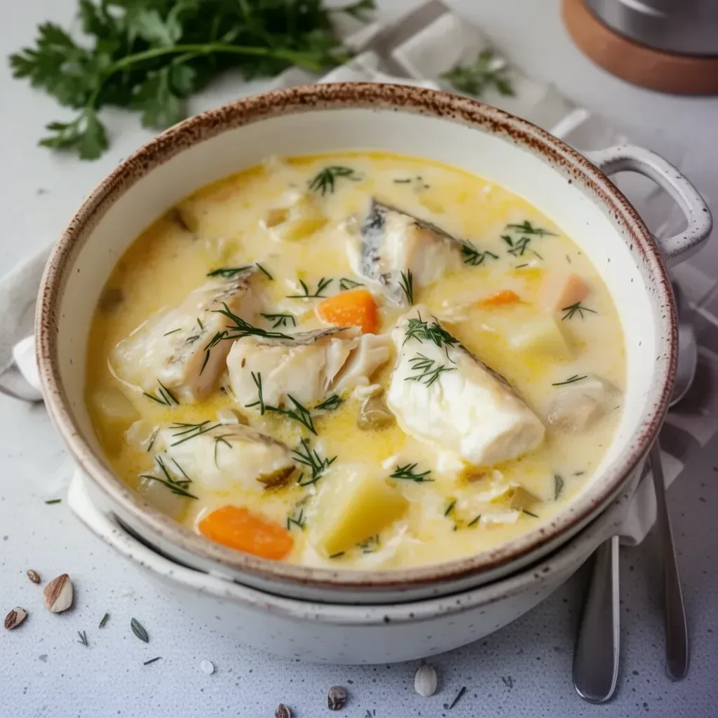 Bowl of creamy Haddock Chowder garnished with fresh herbs