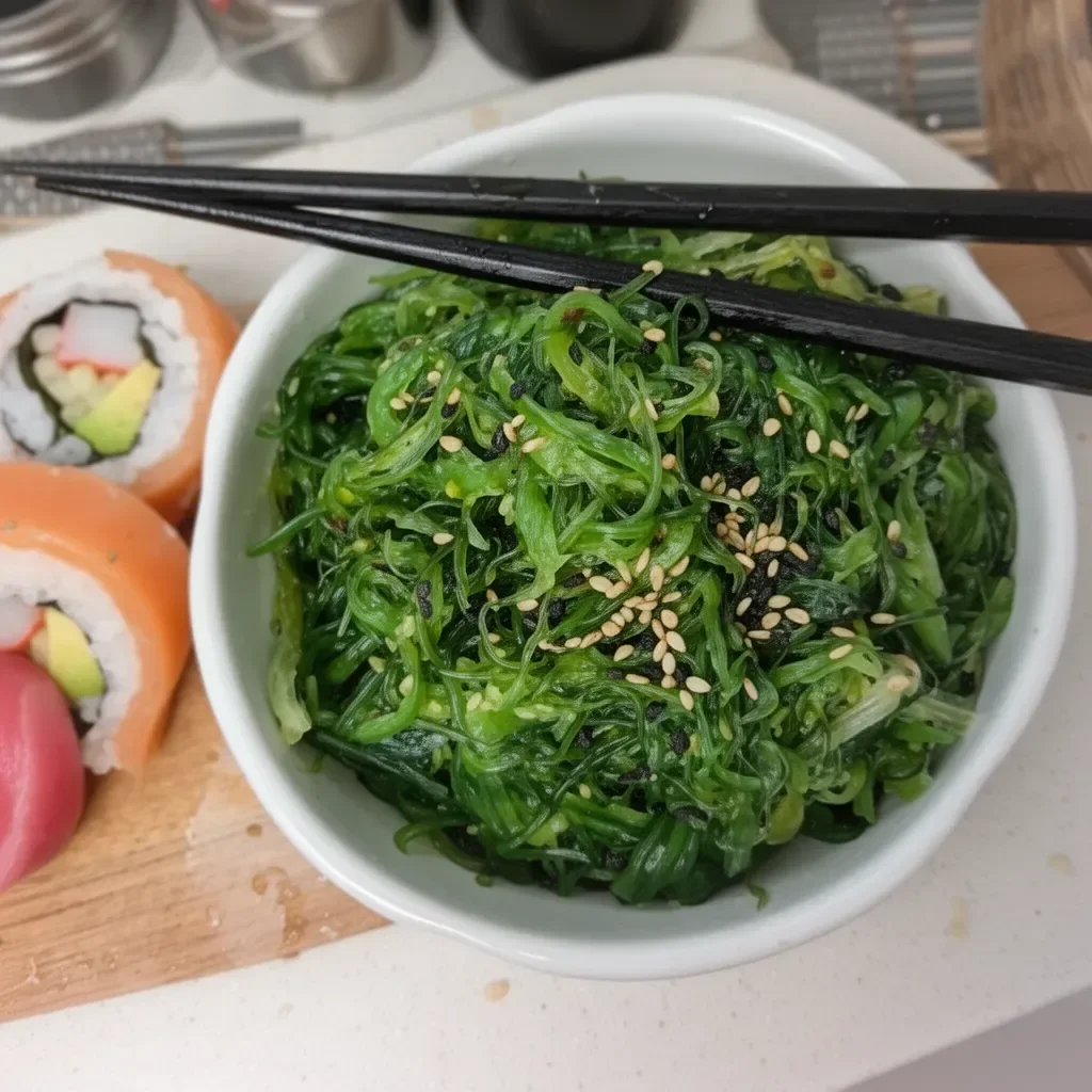 Delicious Japanese seaweed salad made with fresh wakame seaweed