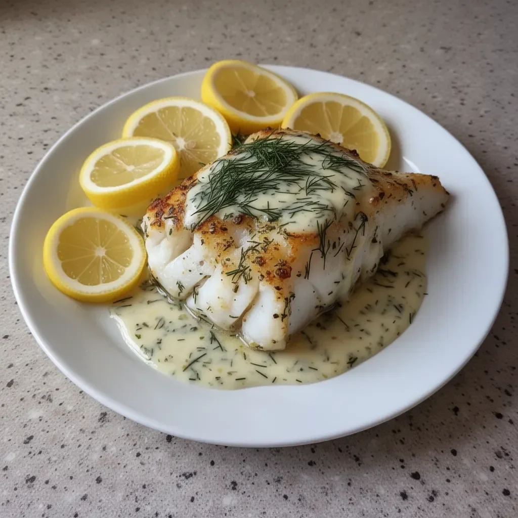 Lemon dill baked cod served with a side of vegetables, perfect for a healthy meal