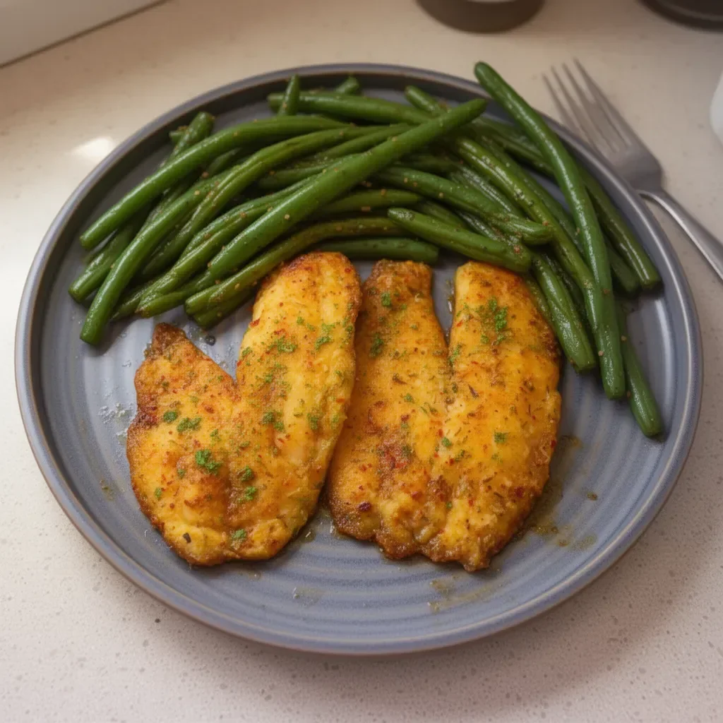 Pan-seared tilapia served with lemon and herbs on a plate