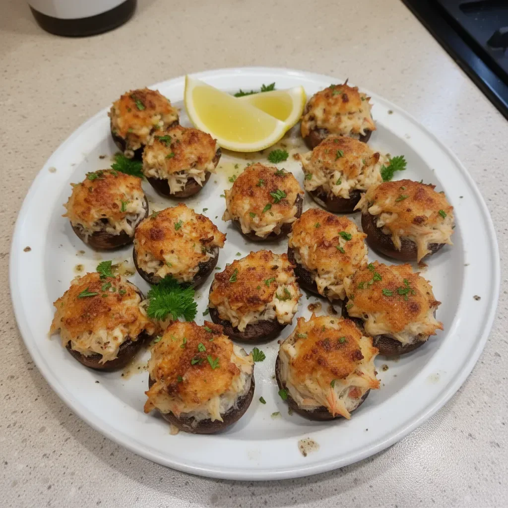 Delicious Red Lobster crab stuffed mushrooms topped with herbs and cheese.