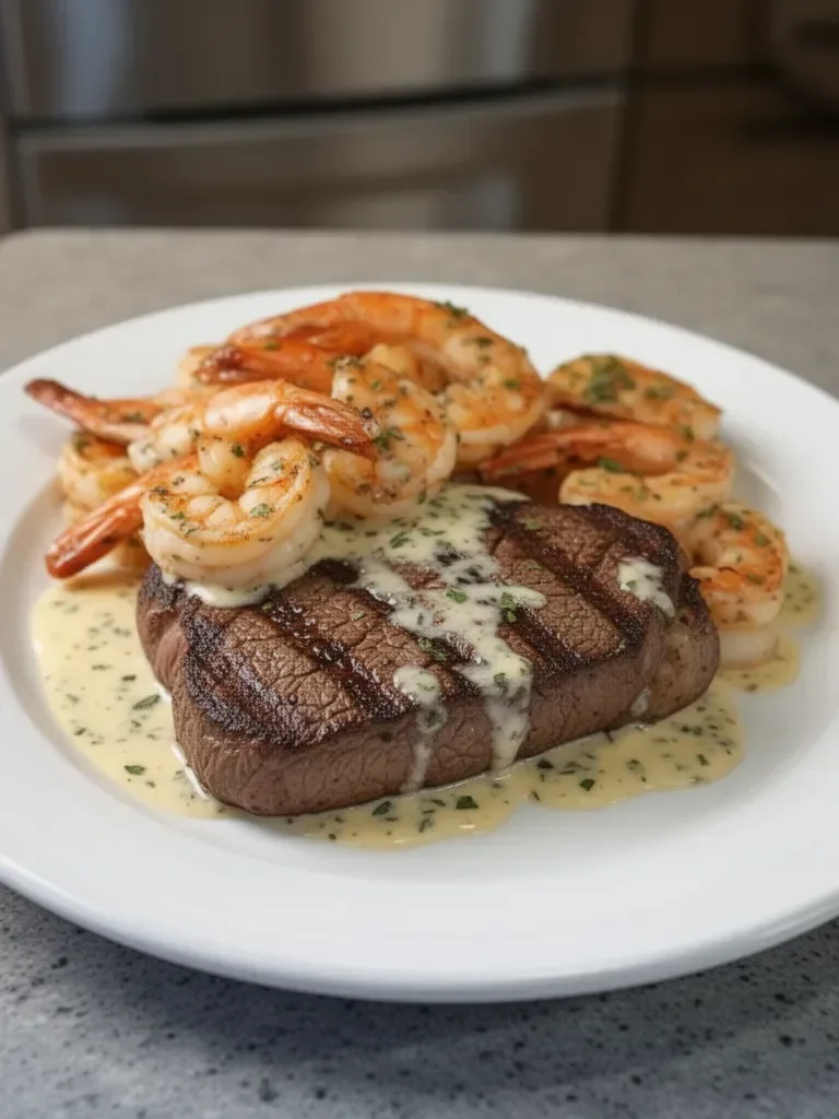 Steak and Shrimp with Garlic Sauce