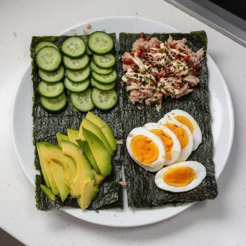 TikTok-inspired Nori Wraps filled with canned tuna and fresh vegetables.