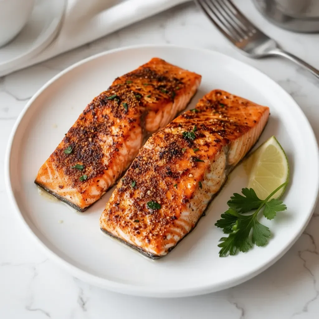 Air fryer fresh salmon fillet cooked to perfection