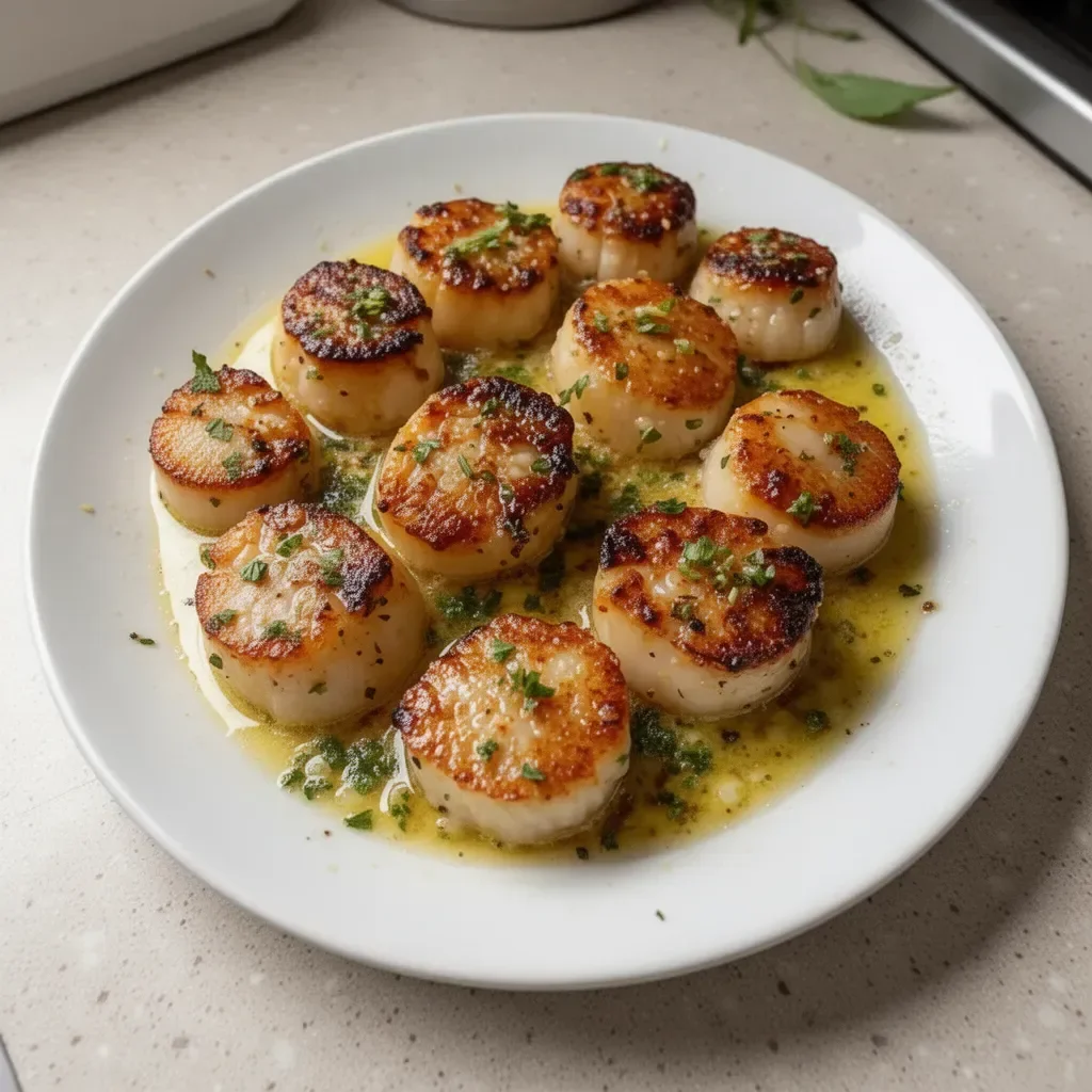 Delicious baked garlic butter scallops ready to serve