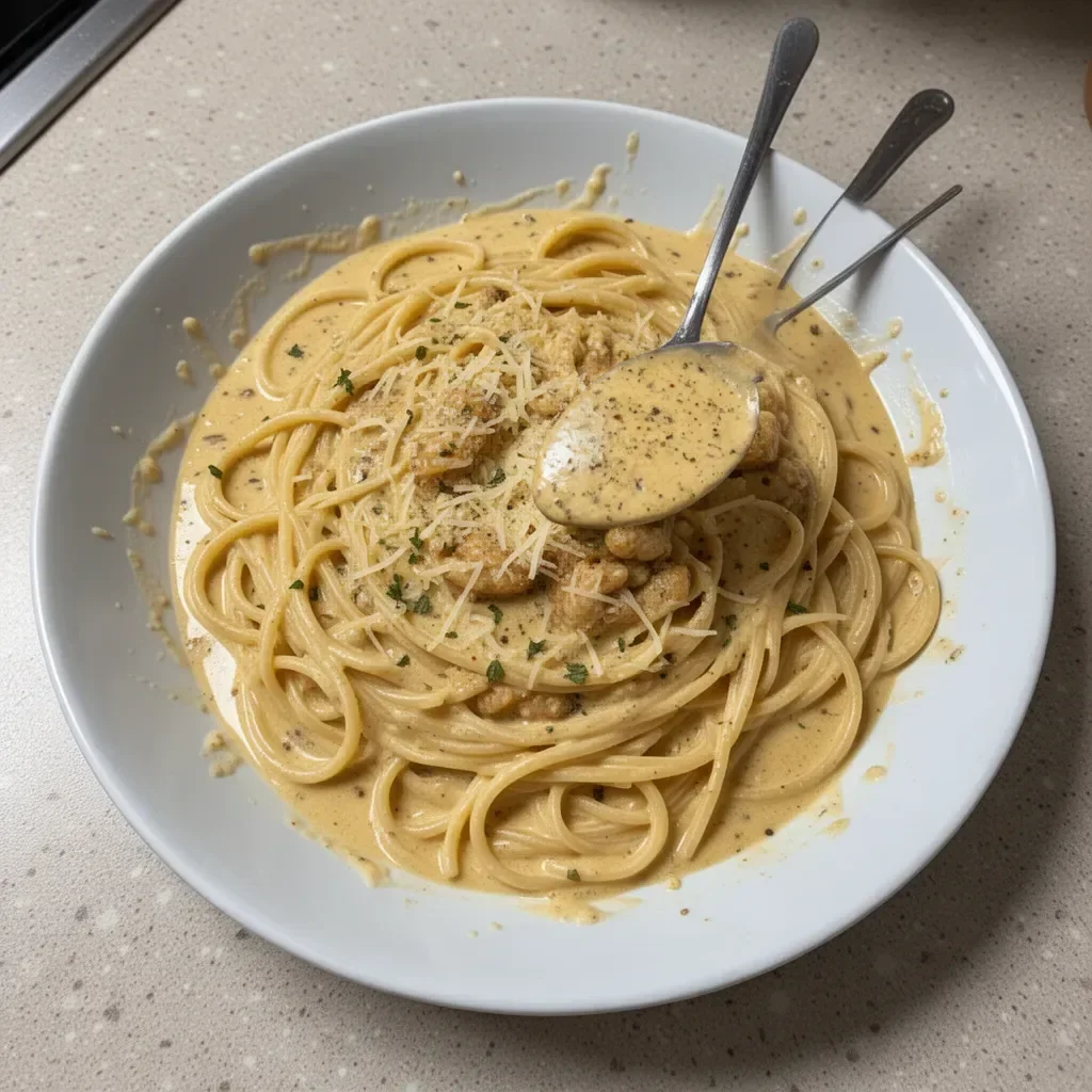 Creamy Cajun Alfredo sauce poured over pasta