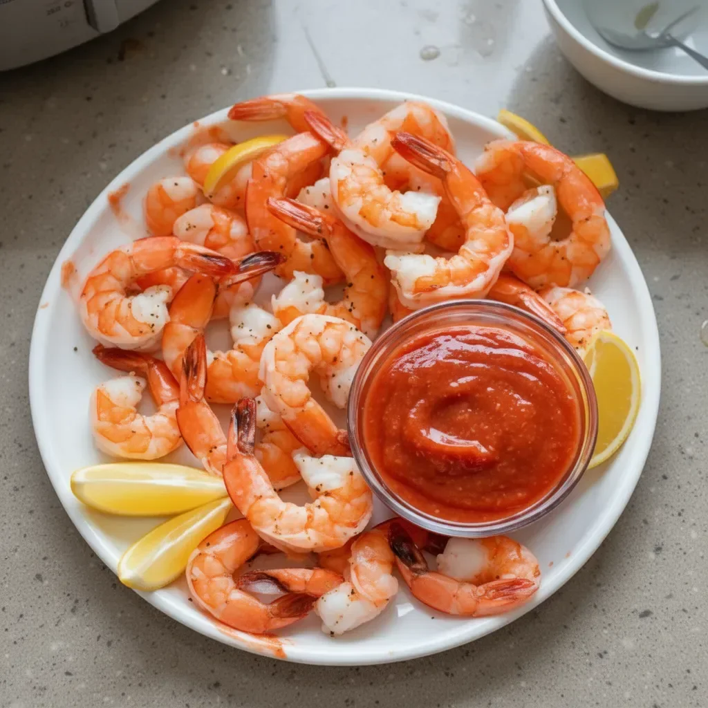 Delicious homemade shrimp cocktail served with cocktail sauce