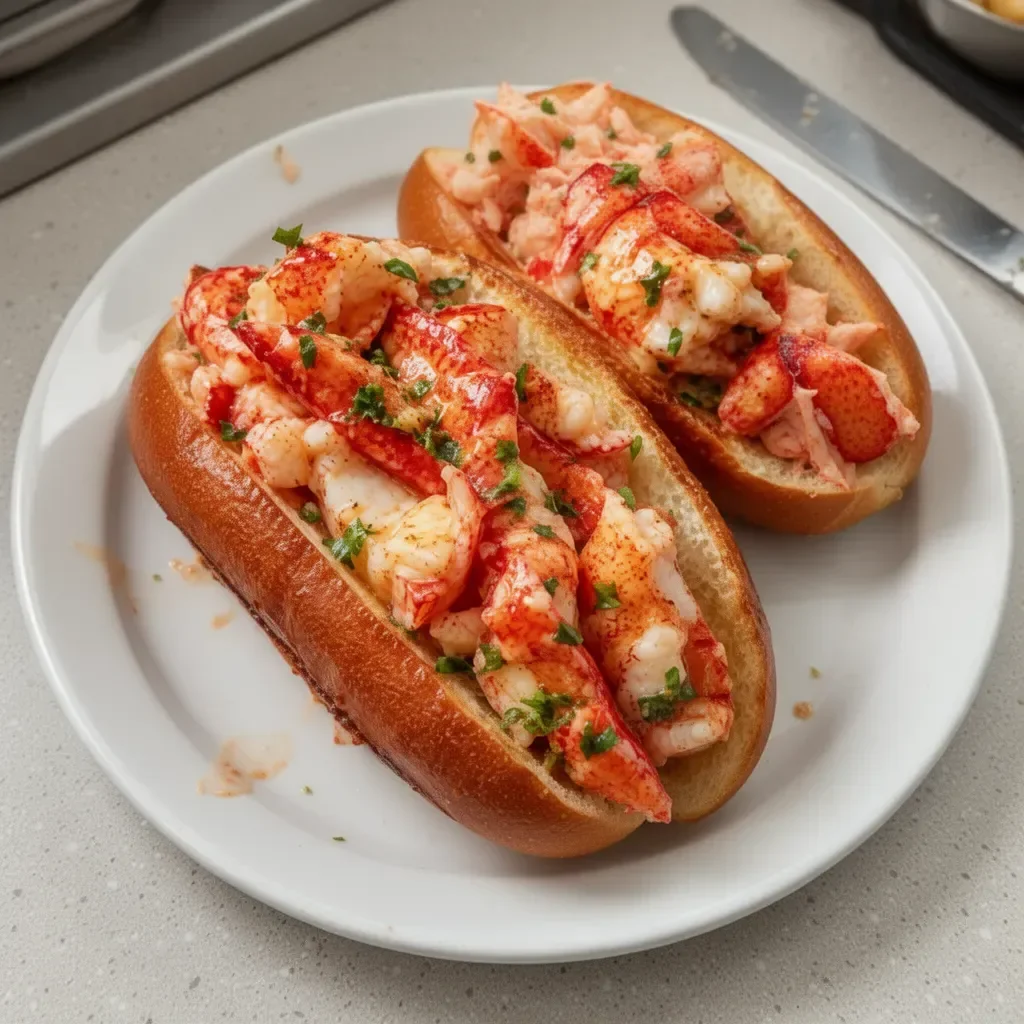 Delicious mayo-free lobster roll served on a toasted bun with fresh lobster meat