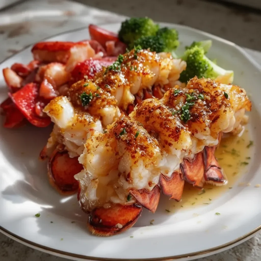 Melt-in-your-mouth baked lobster tails served with garlic butter sauce.