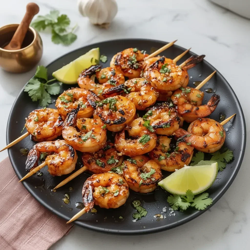 Delicious honey garlic grilled shrimp on a plate ready to eat